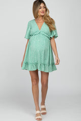 Mint Green Floral Ruffle Accent Cutout Maternity Dress