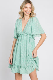 Mint Green Floral Ruffle Accent Cutout Dress