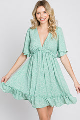 Mint Green Floral Ruffle Accent Cutout Dress