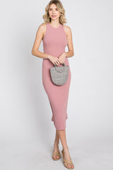 Pink Ribbed Cross Back Cutout Dress