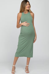 Mint Green Ribbed Cross Back Cutout Maternity Dress