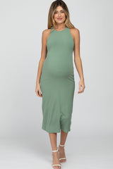 Mint Green Ribbed Cross Back Cutout Maternity Dress