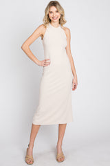 Taupe Ribbed Cross Back Cutout Maternity Dress