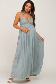 Sage Crochet Lace Maternity Maxi Dress