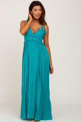 Turquoise Crochet Lace Maternity Maxi Dress