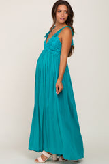 Turquoise Crochet Lace Maternity Maxi Dress