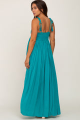 Turquoise Crochet Lace Maternity Maxi Dress