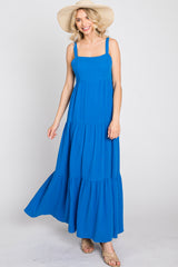 Blue Sleeveless Ruffle Tiered Maxi Dress