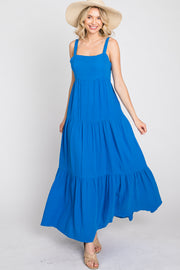 Blue Sleeveless Ruffle Tiered Maxi Dress