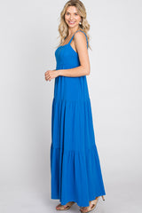 Blue Sleeveless Ruffle Tiered Maxi Dress