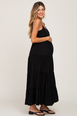 Black Tiered Maternity Maxi Dress