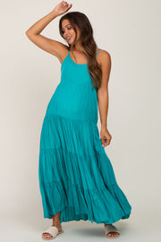 Turquoise Tiered Maternity Maxi Dress