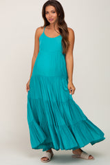 Turquoise Tiered Maternity Maxi Dress