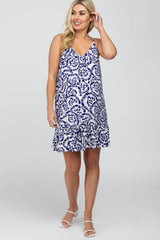 Blue Abstract Print Maternity Dress