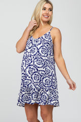 Blue Abstract Print Maternity Dress