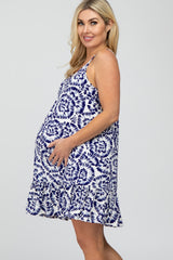 Blue Abstract Print Maternity Dress