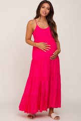 Fuchsia Tiered Maternity Maxi Dress