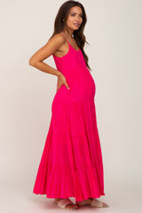 Fuchsia Tiered Maternity Maxi Dress