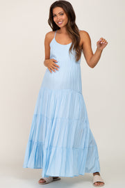 Light Blue Tiered Maternity Maxi Dress