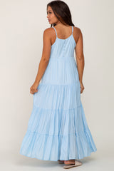 Light Blue Tiered Maternity Maxi Dress