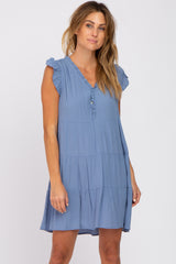 Blue Ruffle Accent Tiered Maternity Dress