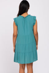 Teal Ruffle Accent Tiered Maternity Dress