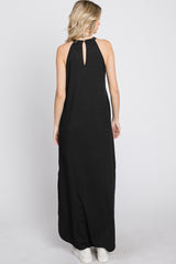 Black Ribbed Halter Neck Round Hem Maxi Dress