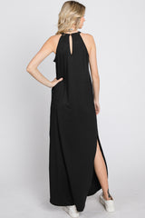 Black Ribbed Halter Neck Round Hem Maxi Dress