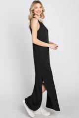 Black Ribbed Halter Neck Round Hem Maxi Dress