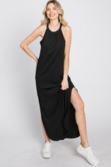 Black Ribbed Halter Neck Round Hem Maxi Dress