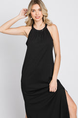 Black Ribbed Halter Neck Round Hem Maxi Dress