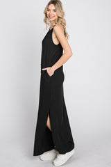 Black Ribbed Halter Neck Round Hem Maxi Dress