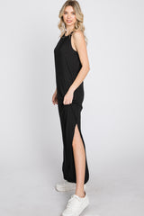 Black Ribbed Halter Neck Round Hem Maxi Dress