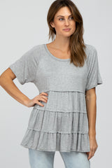 Heather Grey Raw Seam Tiered Maternity Top