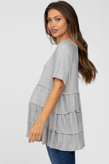 Heather Grey Raw Seam Tiered Maternity Top