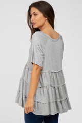 Heather Grey Raw Seam Tiered Maternity Top