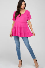 Fuchsia Raw Seam Tiered Maternity Top