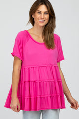 Fuchsia Raw Seam Tiered Maternity Top