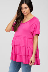 Fuchsia Raw Seam Tiered Maternity Top