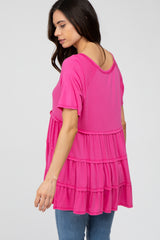 Fuchsia Raw Seam Tiered Maternity Top