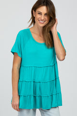 Turquoise Raw Seam Tiered Maternity Top