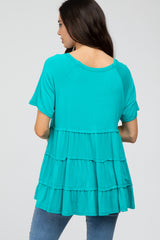 Turquoise Raw Seam Tiered Maternity Top