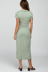 Mint Green Ribbed Collared Fitted Midi Dress