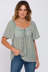 Ivory Printed Sweetheart Front Tie Maternity Top