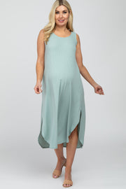 Mint Sleeveless Ribbed Curved Hem Maternity Maxi Dress