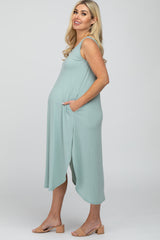 Mint Sleeveless Ribbed Curved Hem Maternity Maxi Dress