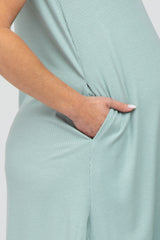 Mint Sleeveless Ribbed Curved Hem Maternity Maxi Dress