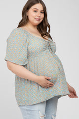 Ivory Ditsy Print Front Tie Maternity Plus Top