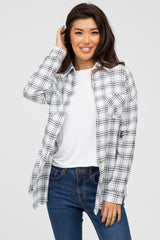 Black Linen Plaid Button Down Top