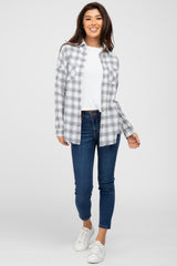 Black Linen Plaid Button Down Top